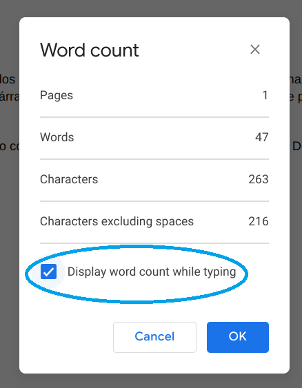 Paso 3: Activa el Word Count en Google Docs